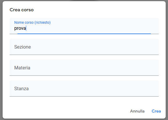 classroom dati classe prova