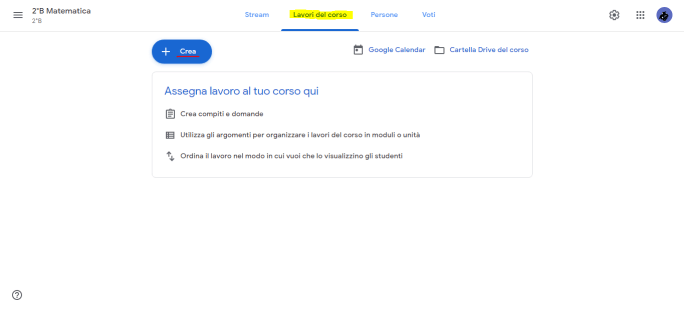 schermata lavori del corso